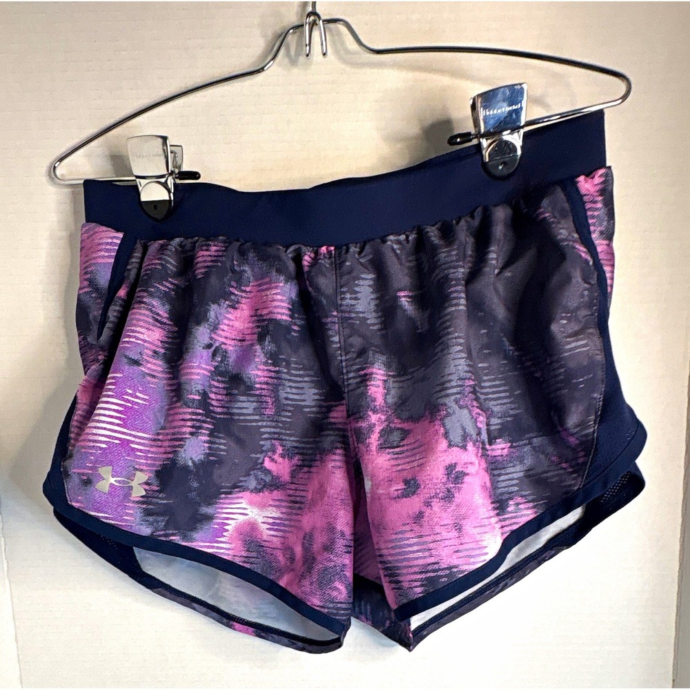 Under Armour Athletic Shorts Womens M Purple Gray Black Abstract Woven 3"